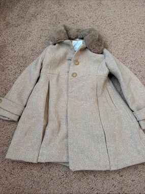 Edgehill Collection Girls' Taupe Coat with Faux Fur Collar